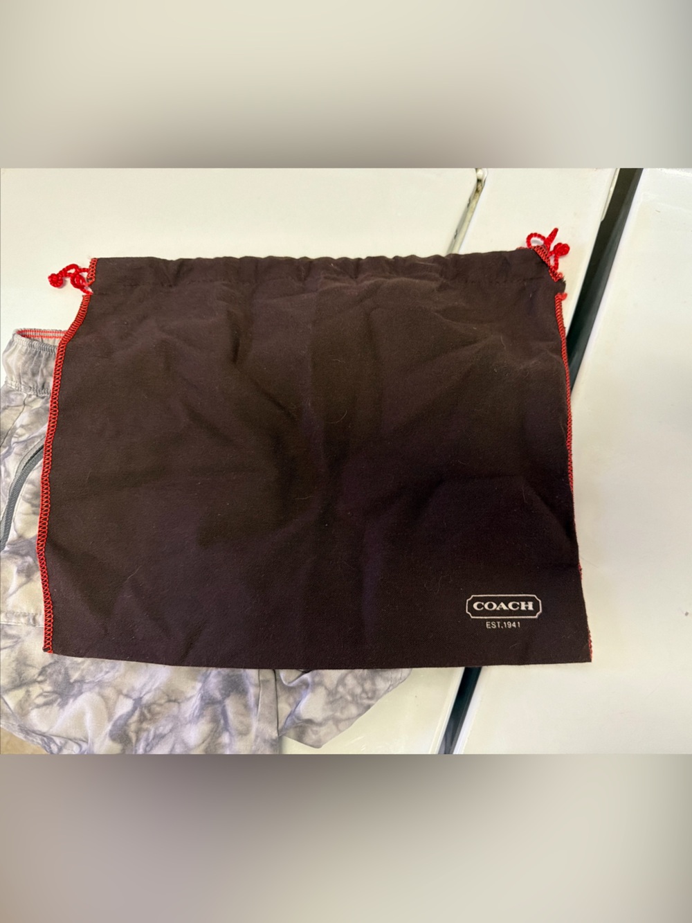 Coach Drawstring Dust Bag in Brown with Red Trim 13.5x11in